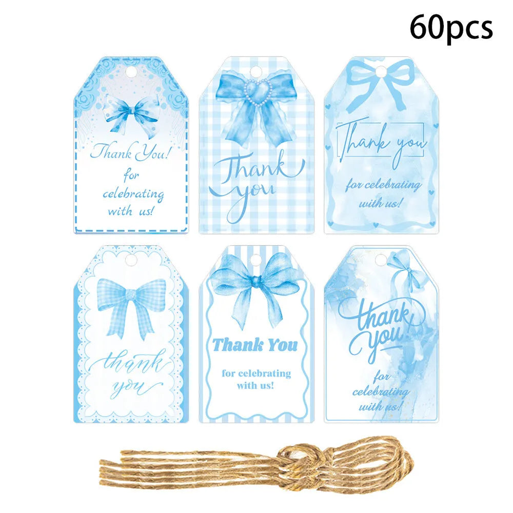 Birthday gift tags with bowknot designs in three styles including hemp rope