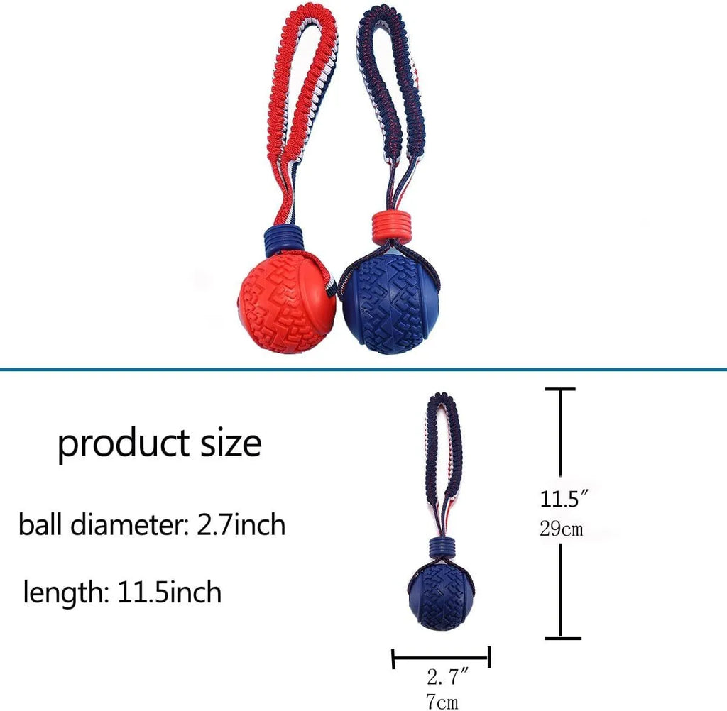 Blue and red natural rubber dog ball with rope toy for medium and small dogs