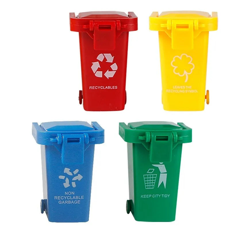 Children's mini trash can 4-color learning garbage classification toy set with ABS plastic bins