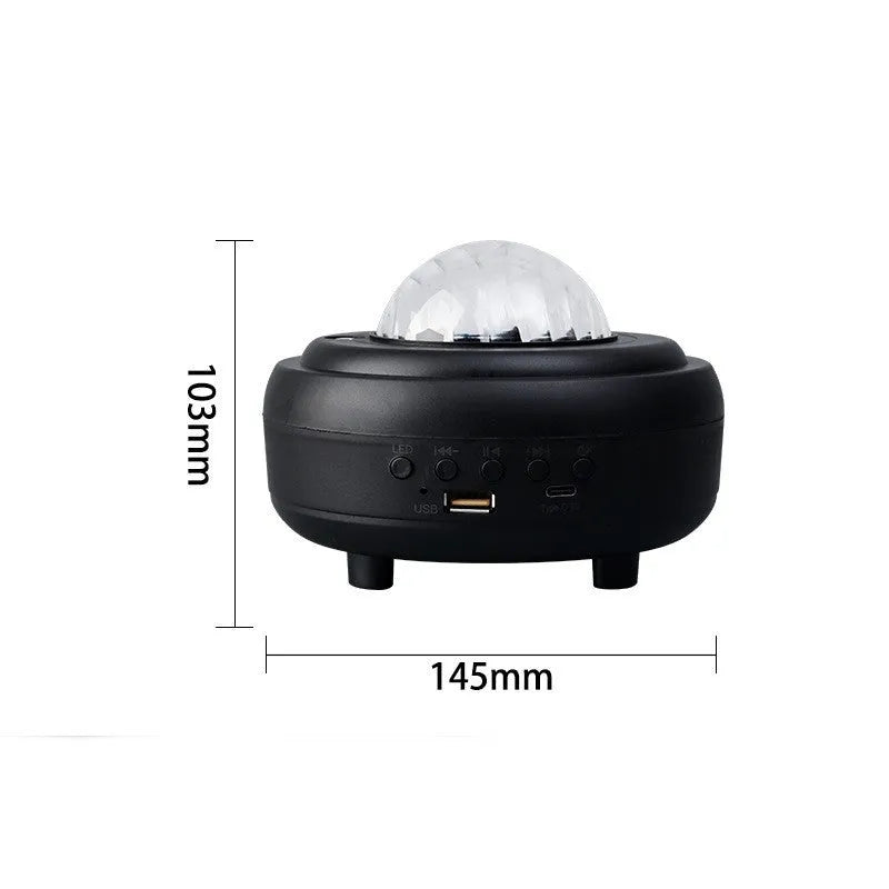 White galaxy star projector night light projecting starry sky patterns with Bluetooth speaker