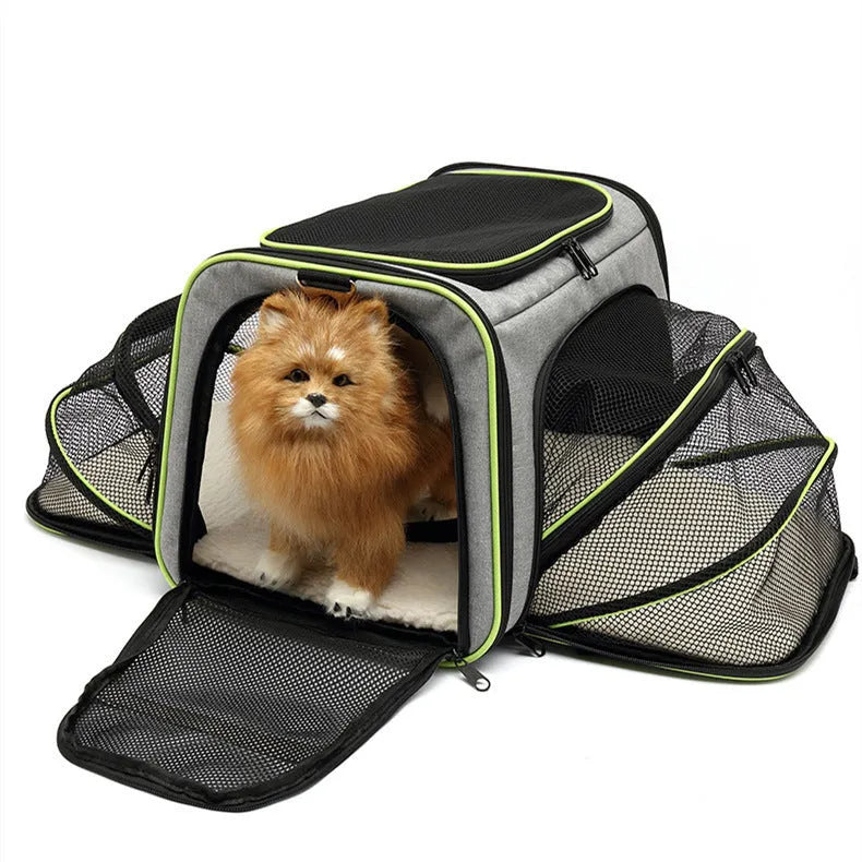 600D cation cat carrier bag in black, black with red piping, grey with blue edge or grey with green edge colours