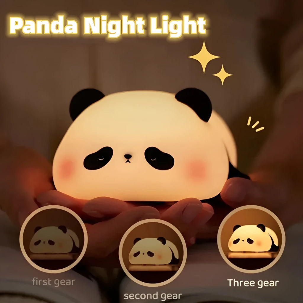 Panda-shaped night light with rechargeable battery and clap control for children's bedrooms