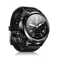 Black smart watch with blood pressure and oxygen monitoring on a silicone wrist strap.