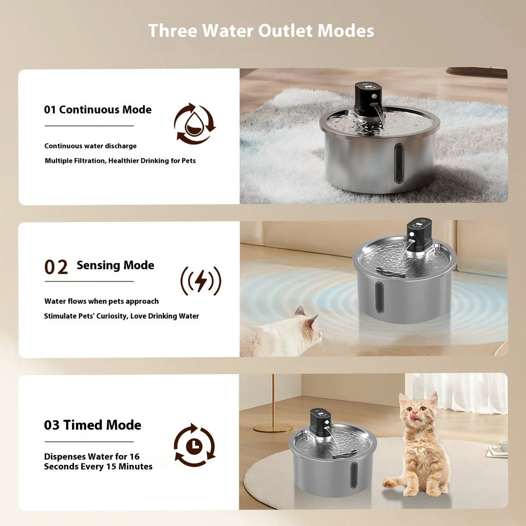 Stainless steel cat water fountain with ceramic base and LED temperature display