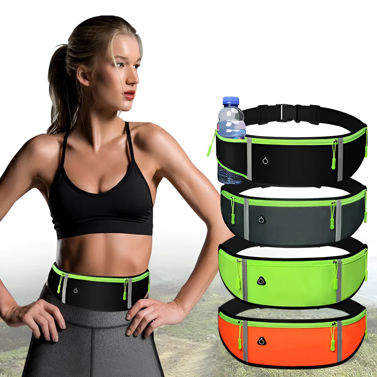 Sports waist bag with pocket, slim running belt in polyester, unisex design