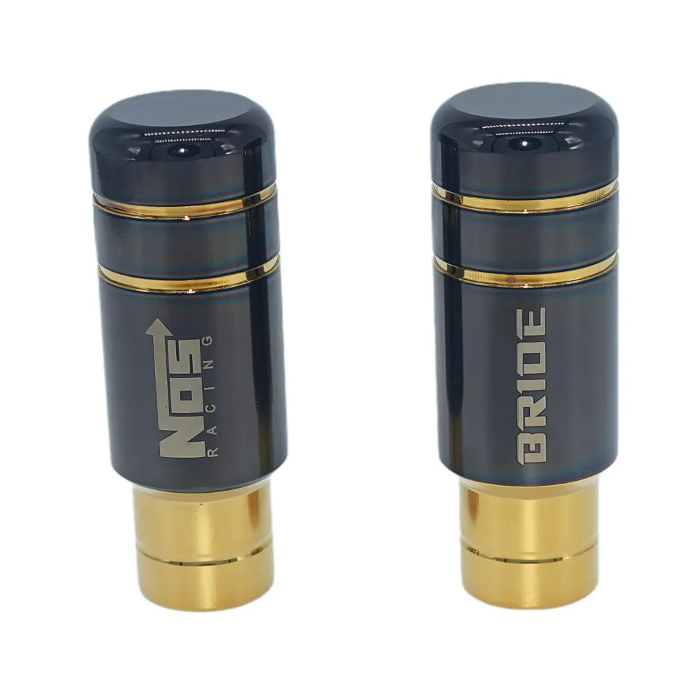 Roasted blue aluminium car gear shift knob with three black rubber fitting sleeves