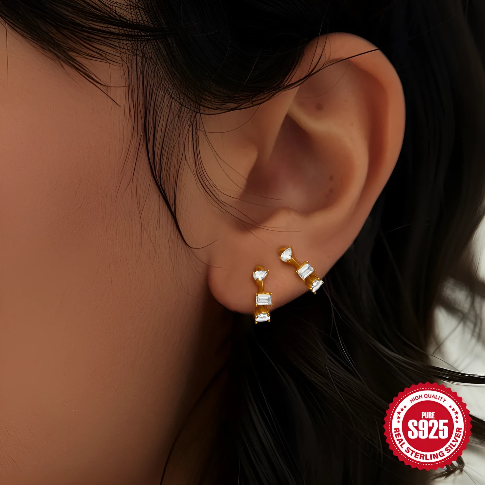 Sterling silver geometric stud earrings with electroplated gold or silver finish