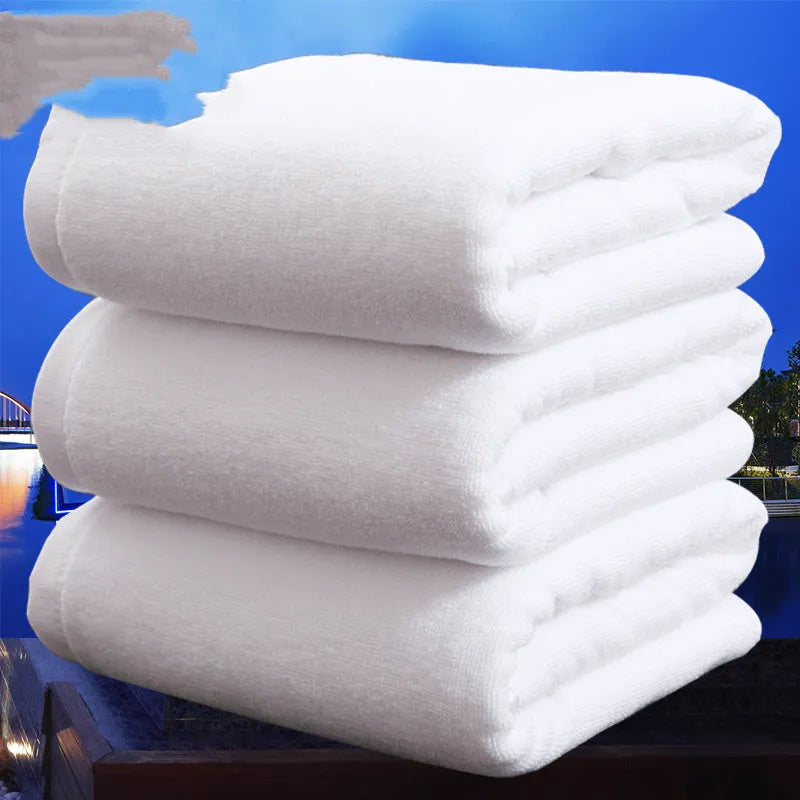 White cotton bath towel thickened water-absorbing 100 percent cotton hotel quality 21 strand yarn plain weave