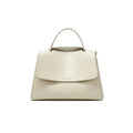 Soft genuine leather women's shoulder messenger bag in horizontal square shape with sewing thread detail, black colour