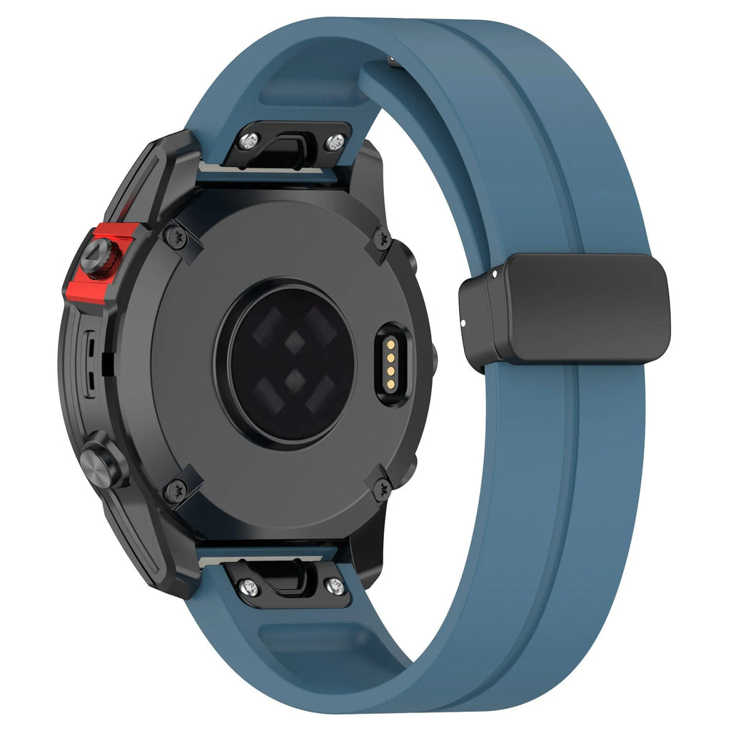 Silicone watch strap with magnetic folding buckle in black with black buttons for Garmin Fenix