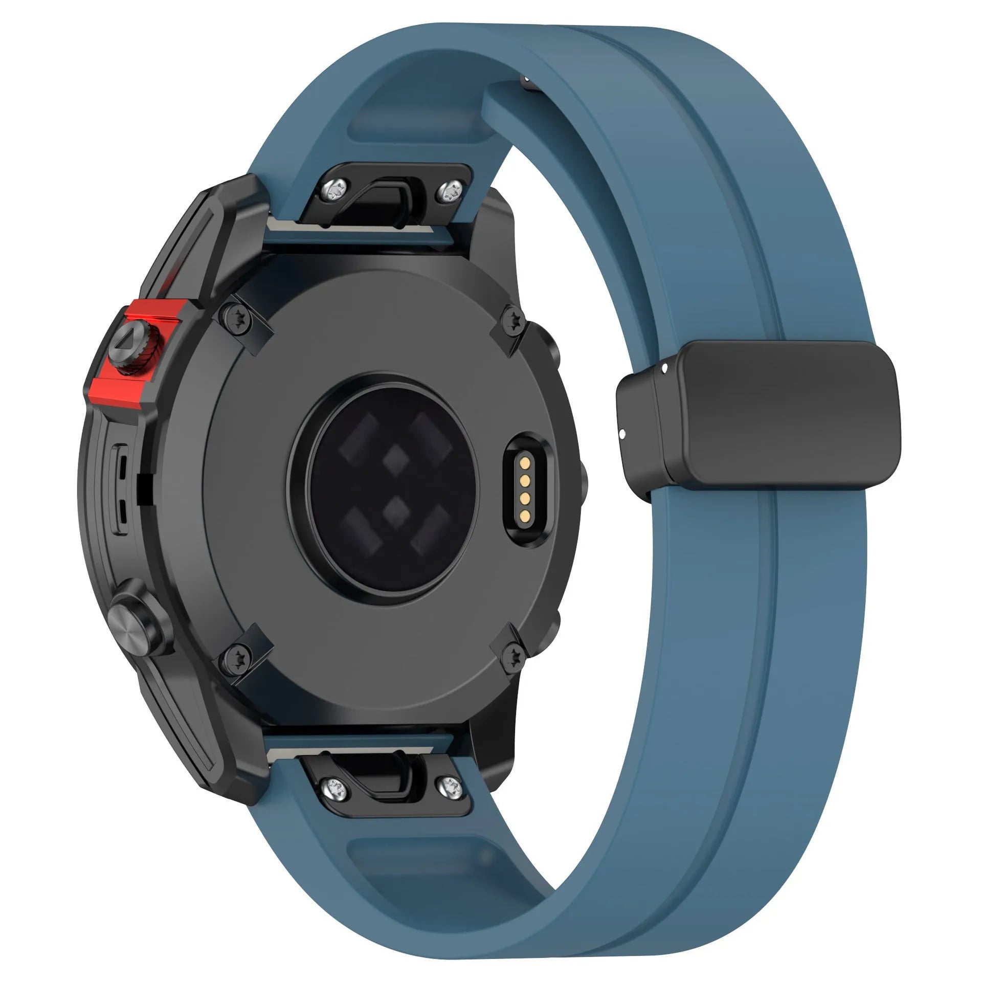 Silicone watch strap with magnetic folding buckle in black with black buttons for Garmin Fenix