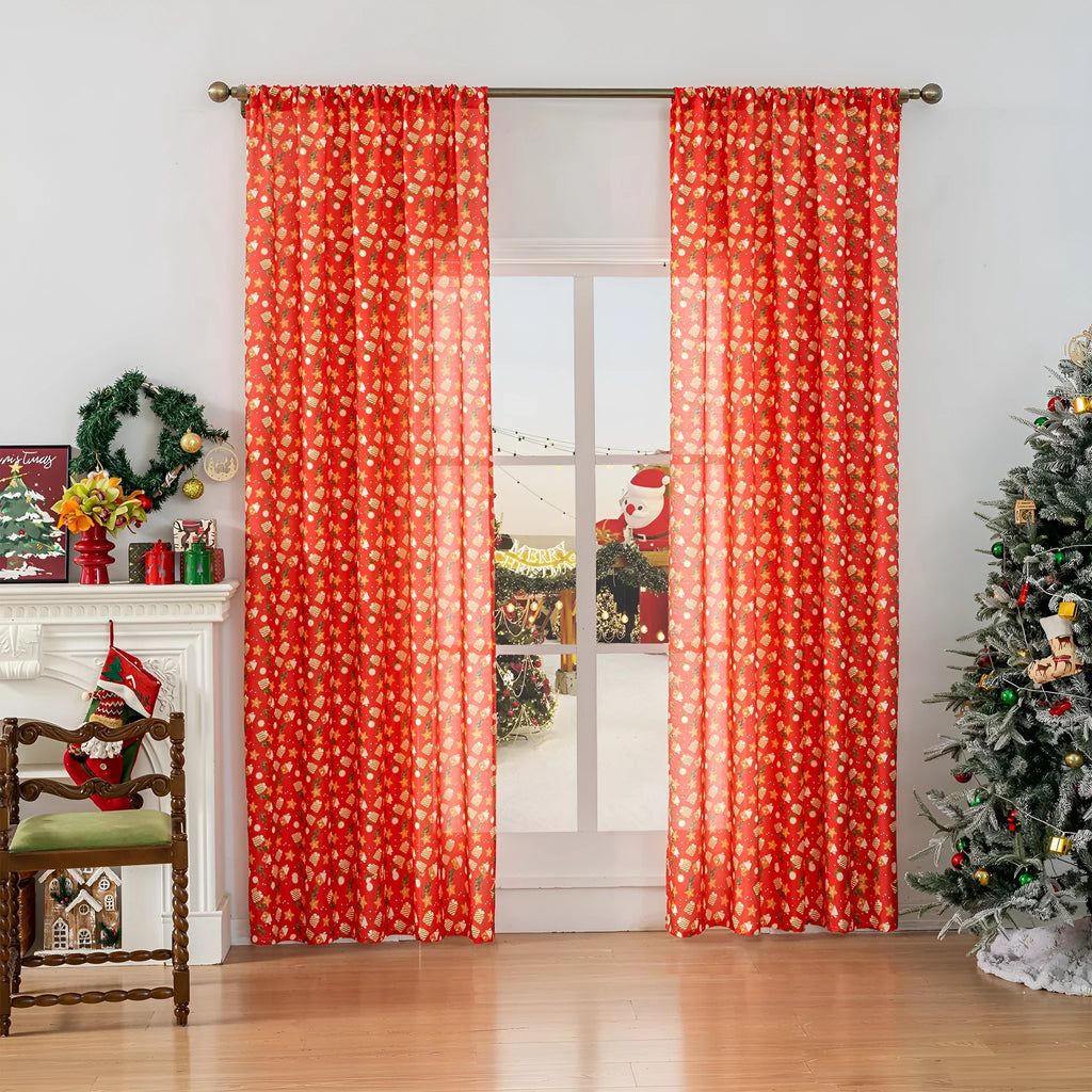 Green Christmas curtain with printed snowman and angel cartoon pattern for living room