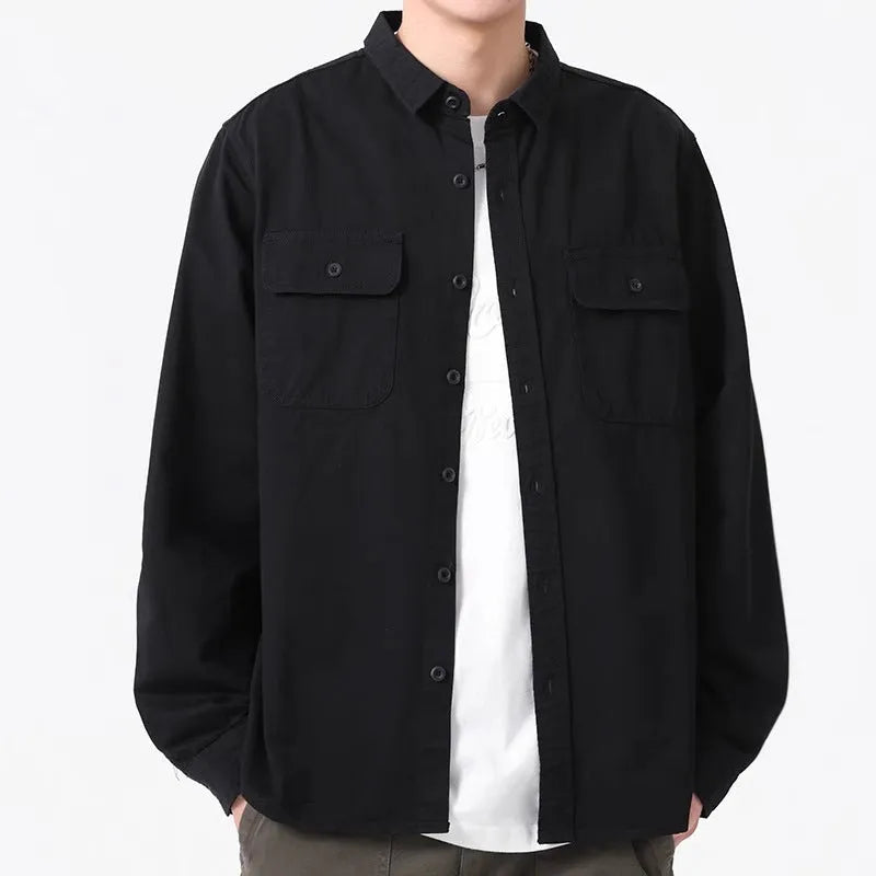 Men's loose style long sleeve shirt overalls cardigan in polyester fibre