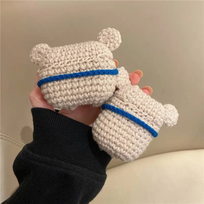 Hand-knitted koala bear backpack protective cover for Apple AirPods wireless earbuds