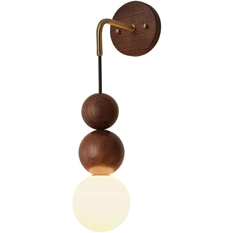 Wood copper wall lamp with walnut finish and tricolour LED lighting, 10cm diameter