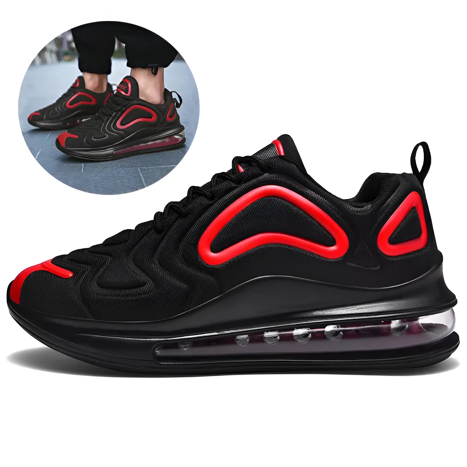 Men's black casual lace-up sneakers with artificial PU upper and thick sole