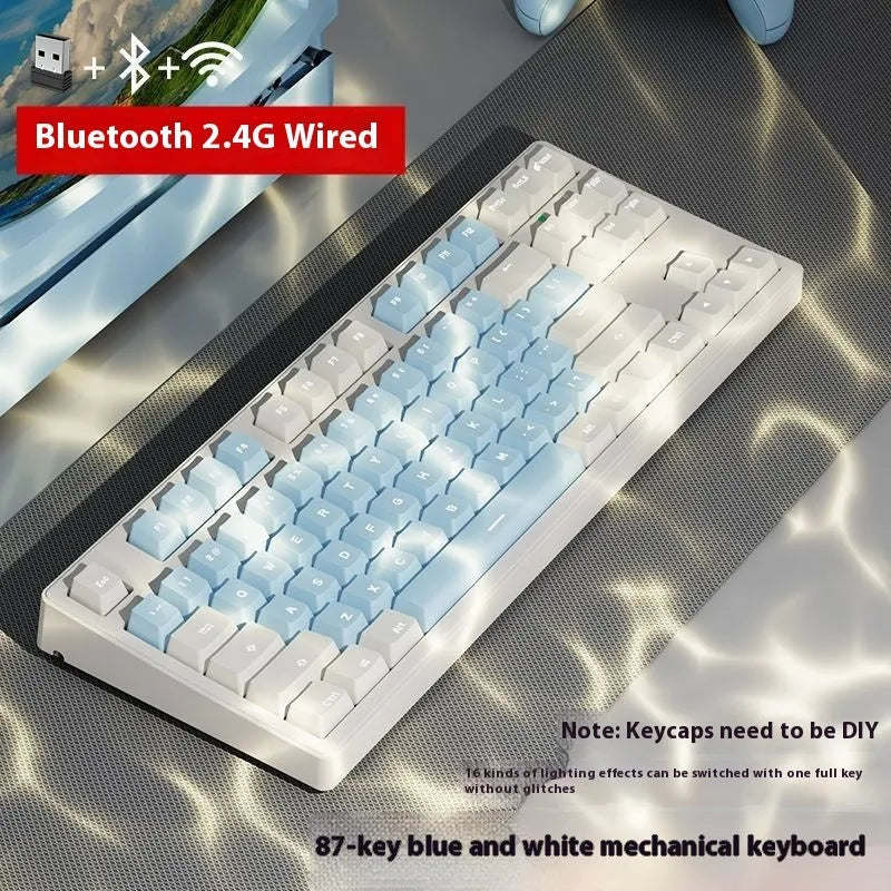 Office Game wireless Bluetooth mechanical keyboard in multiple colour options showing 87-key and 108-key layouts