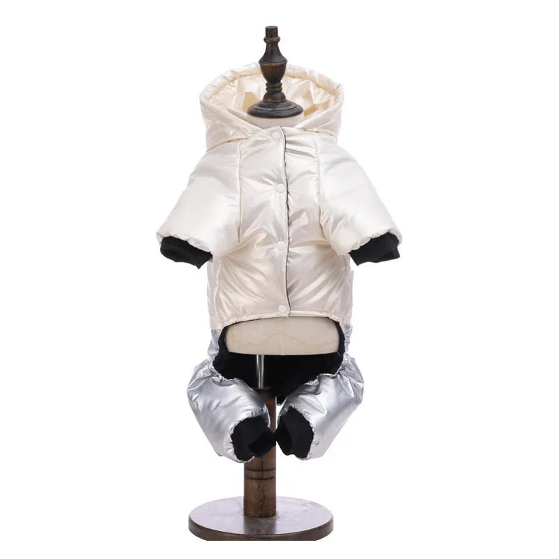 Green waterproof cotton dog coat with four-legged design