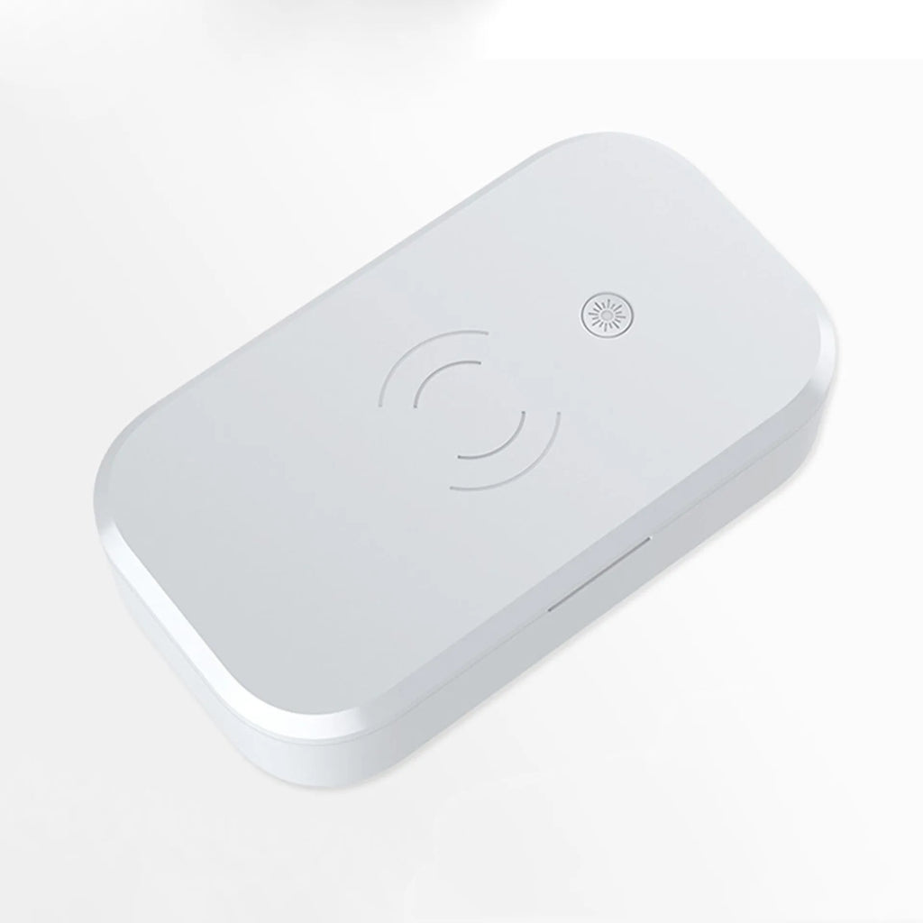 Ultraviolet disinfection box for nail tools with wireless phone charging in multiple colour options