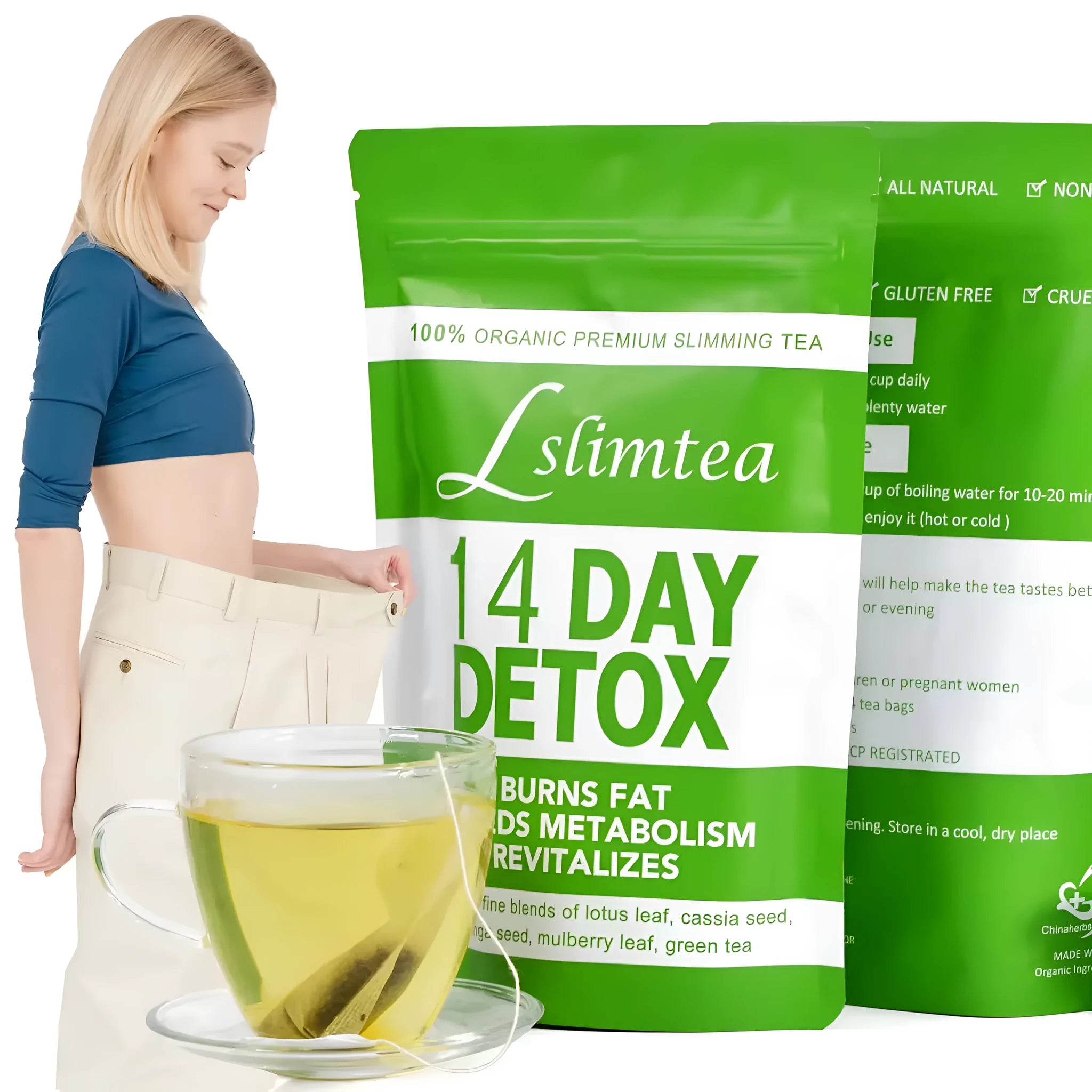 14-day herbal detoxification diet tea with 14 individual 3g tea bags, 42g total net content
