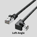 Cat6 Ethernet cable with right-angled metal RJ45 connector in various colours and lengths
