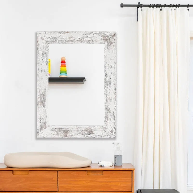 Wall-mounted pastoral style dressing mirror with retro Chinese design in Little White colour