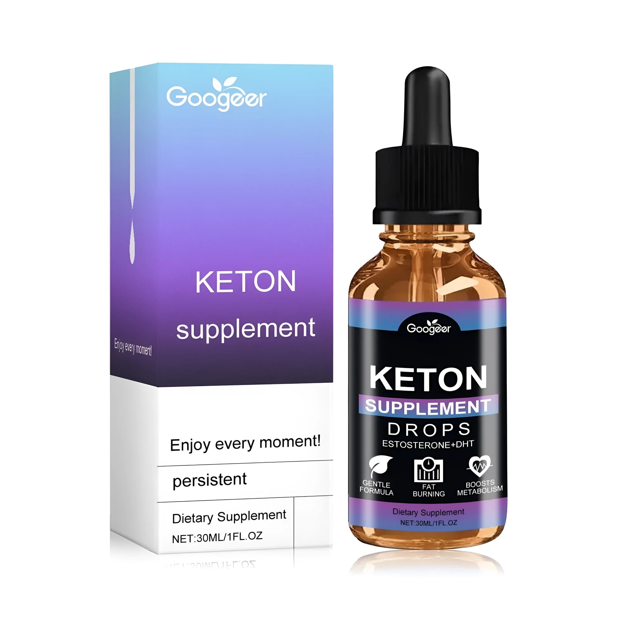 30ml bottle of liquid dietary supplement with drop dispenser containing Vitex negundo extract and coconut oil