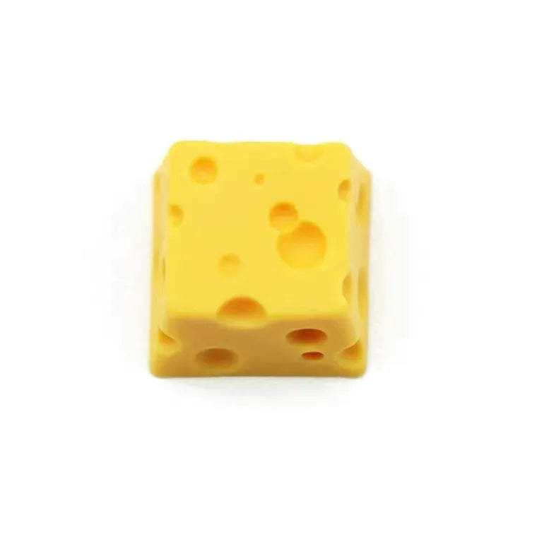 Yellow resin cheese-themed keycap for mechanical keyboards with detailed sculpting