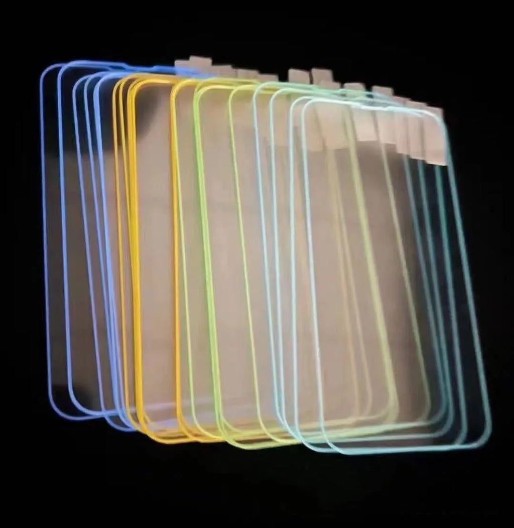 Luminous tempered glass screen protector for iPhone in pink yellow green blue grass green colours