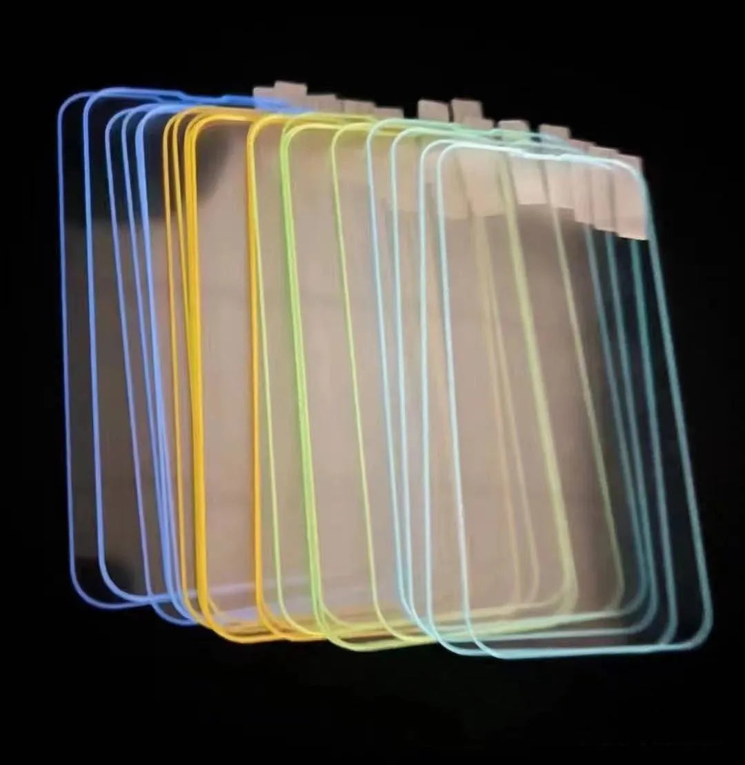 Luminous tempered glass screen protector for iPhone in pink yellow green blue grass green colours