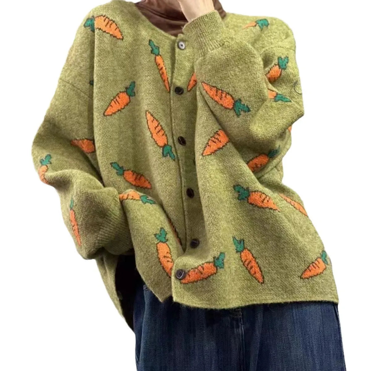 Women's loose fit cardigan with Mori artistic printing in colour contrast design