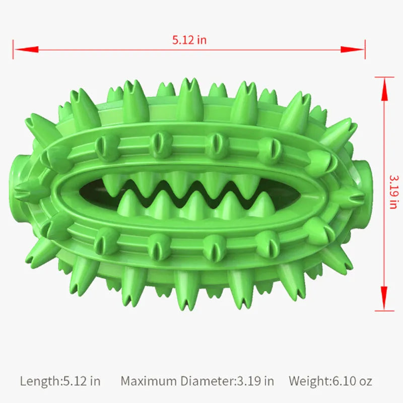 Green cactus-shaped dog chew toy with textured bumps and a central treat channel