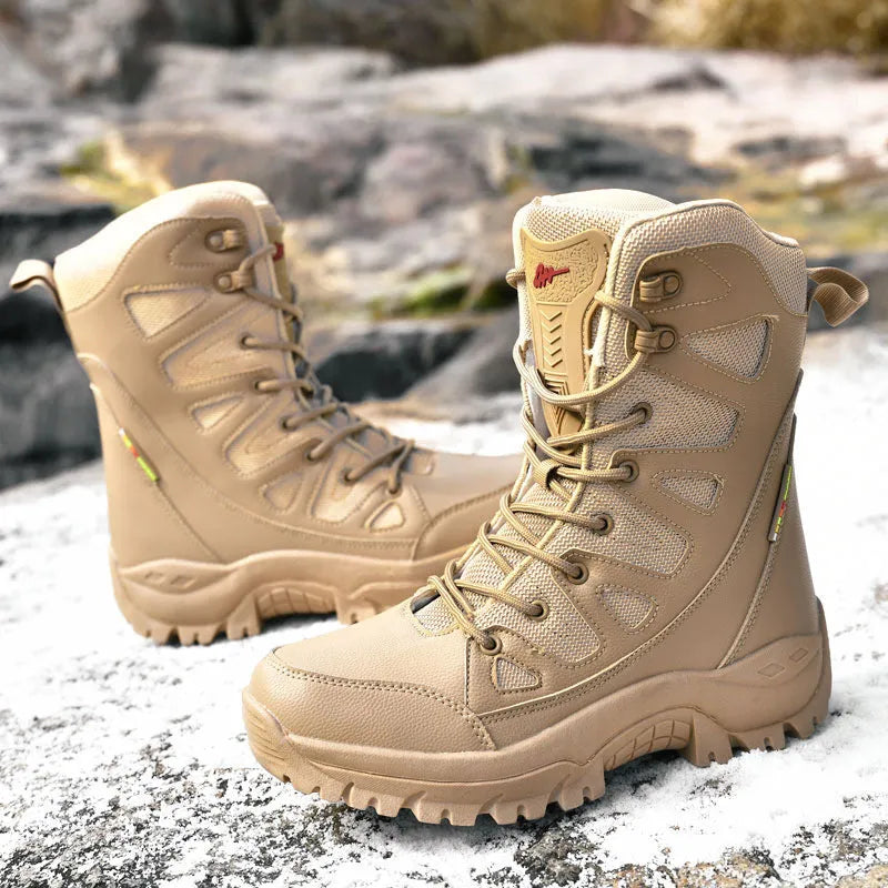 Men's hi-top hiking platform sneakers in cowhide leather available in black, brown and beige colours