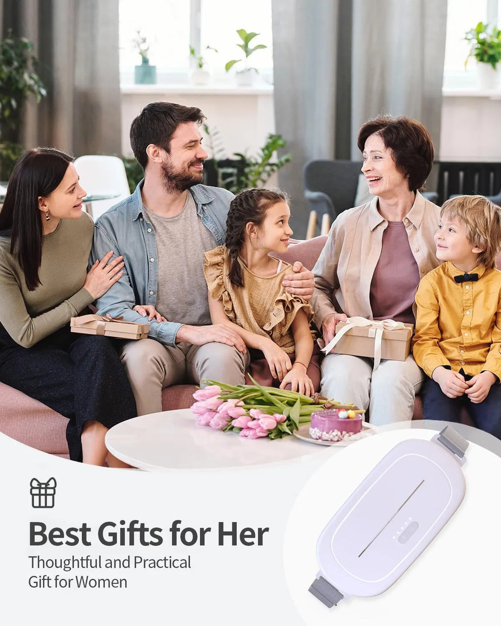 White uterine warming belt device for postpartum recovery with adjustable fastenings