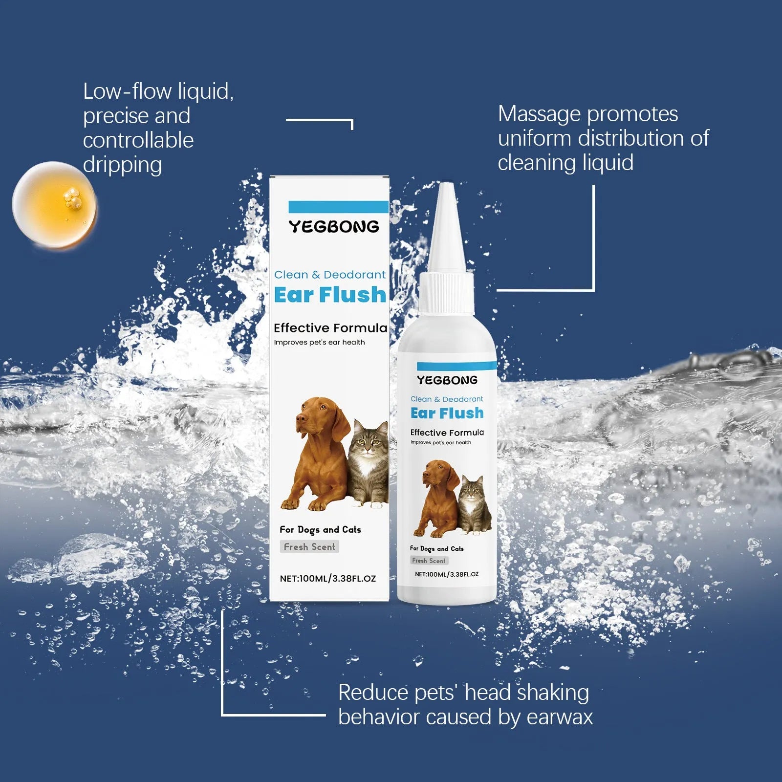 100ml bottle of dog and cat ear cleaner solution for gentle earwax removal