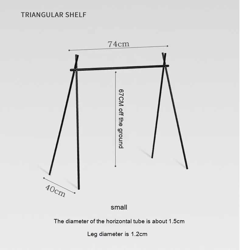 Aluminium alloy foldable camping clothes drying rack with triangular frame and 5 hooks