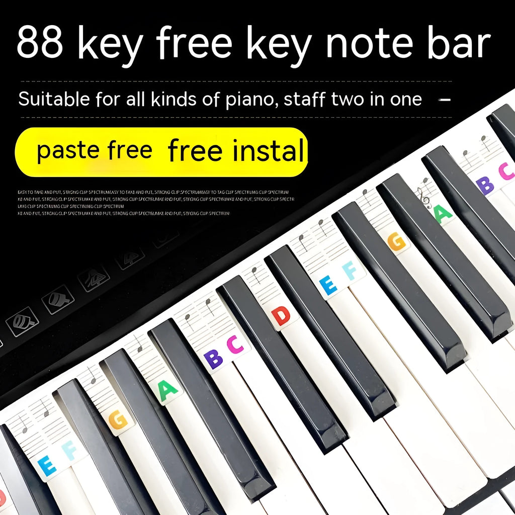 White cardboard piano note bar stickers for 88-key keyboard with colour and black note sets