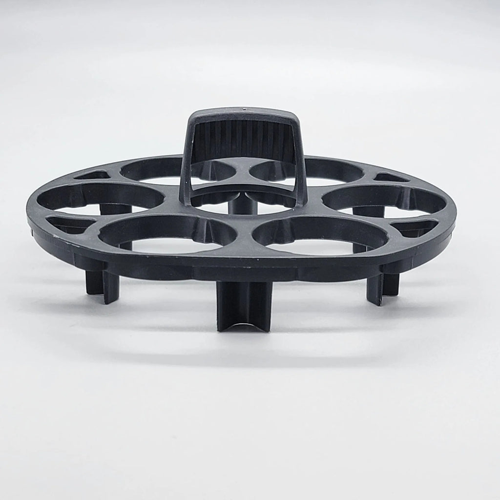 Black plastic egg storage basket with modern design measuring 13.8 by 12.6 by 5.7 centimetres