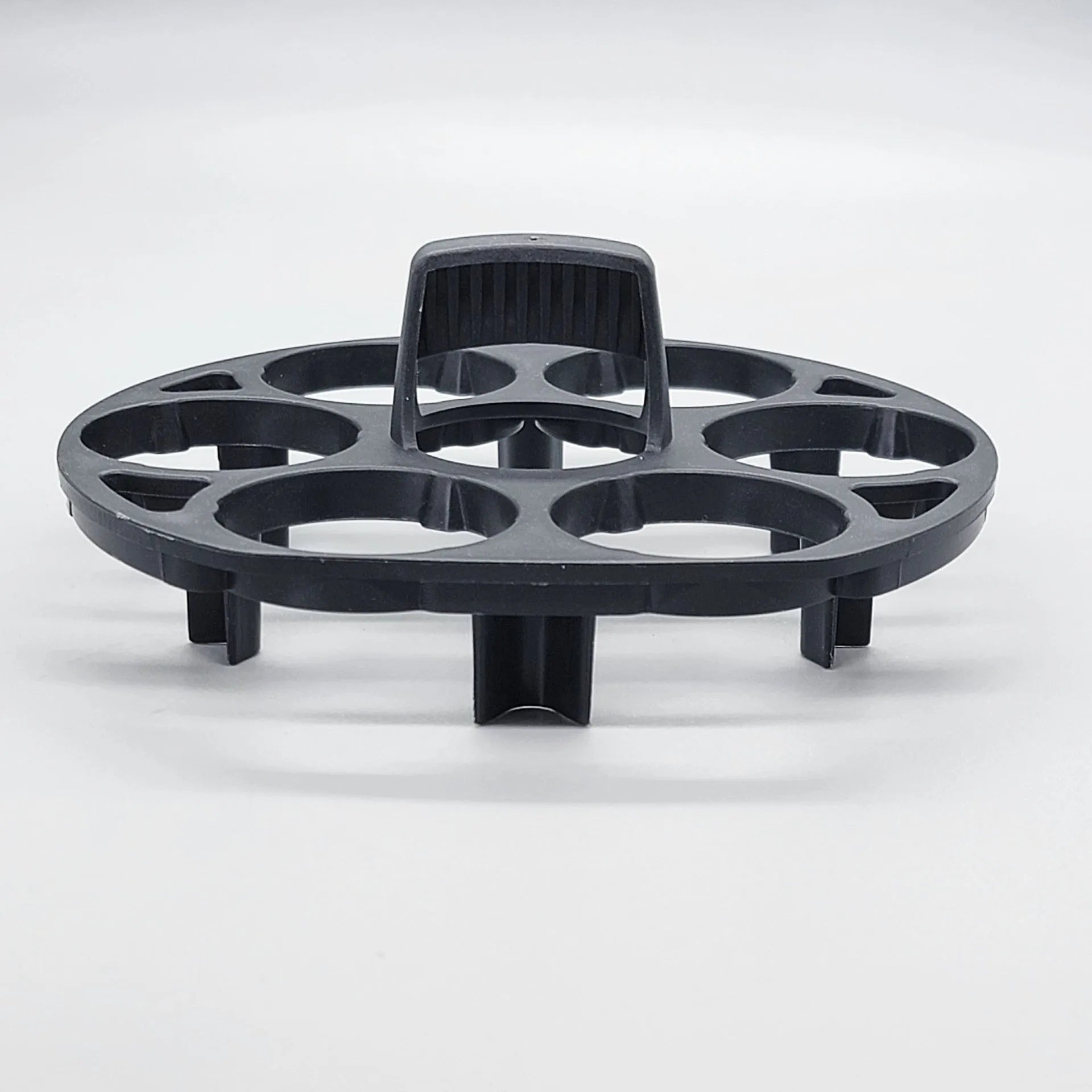 Black plastic egg storage basket with modern design measuring 13.8 by 12.6 by 5.7 centimetres