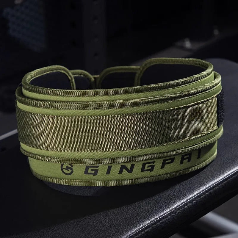 Abdominal exercising fitness band for waist support during weightlifting and squat training.