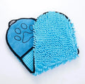 Blue pet bath robe towel for drying dogs and cats, shown with dimensions 62cm by 23cm.