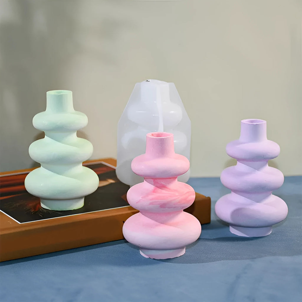 Silicone vase mould with three-layer circle design and irregular shape