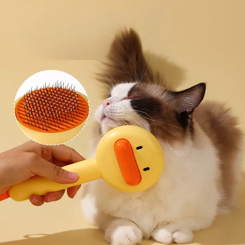 Small yellow cat comb brush with open-section design and fine needles for pet grooming