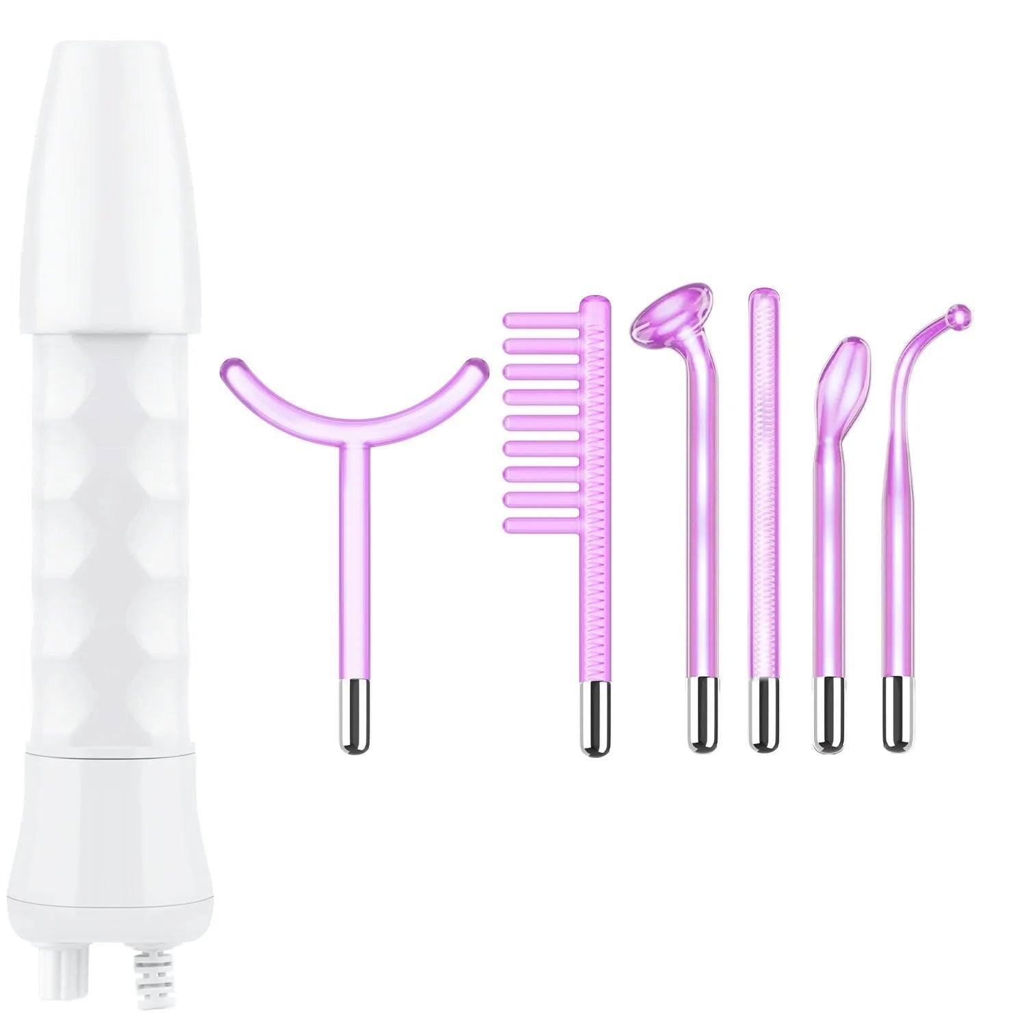 Purple High Wave electrotherapy rod six-piece set with multiple plug adapters for commercial beauty treatments