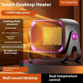Compact grey desktop heater with ceramic heating technology and rotatable design