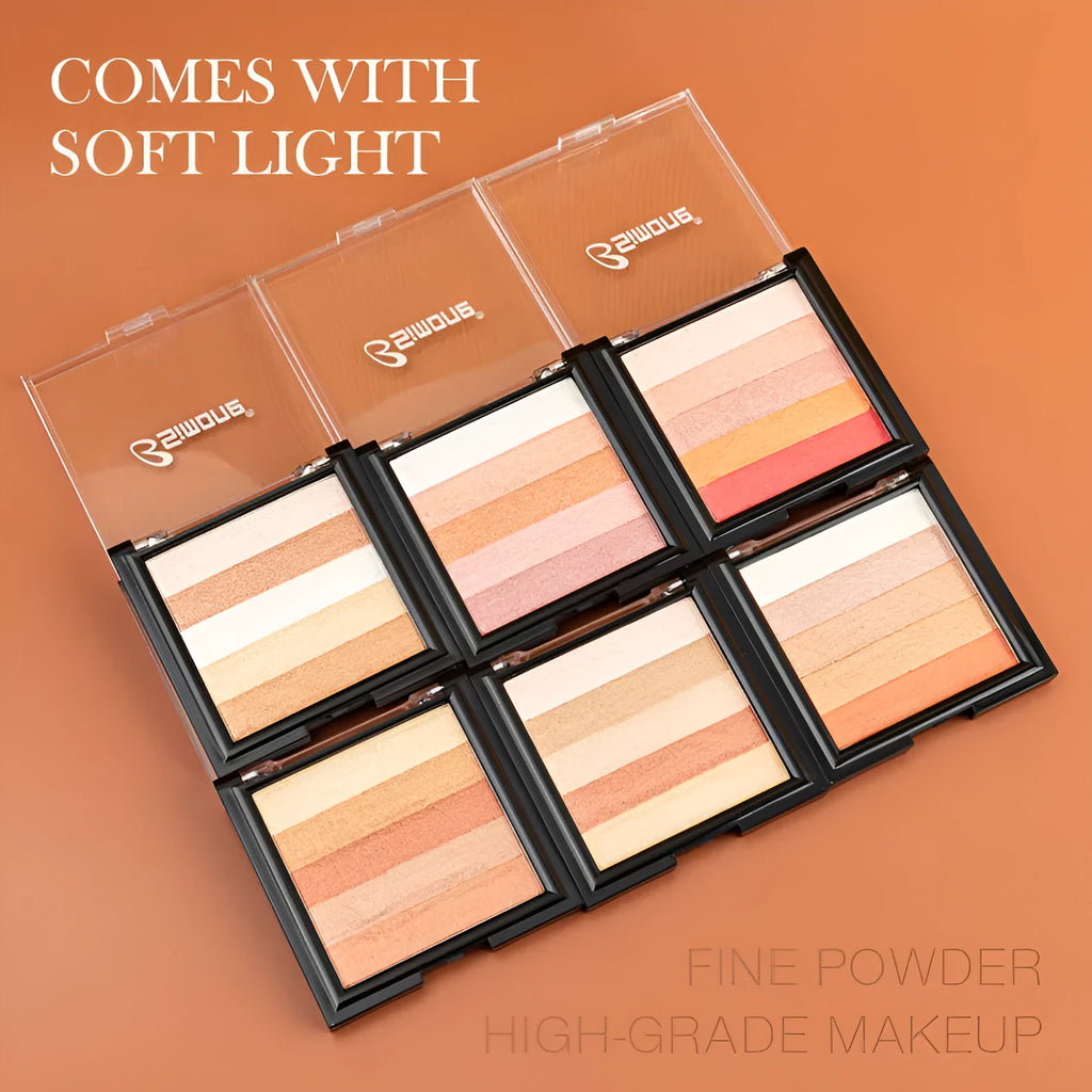 Eye shadow plate with six colour options for contouring and brightening makeup