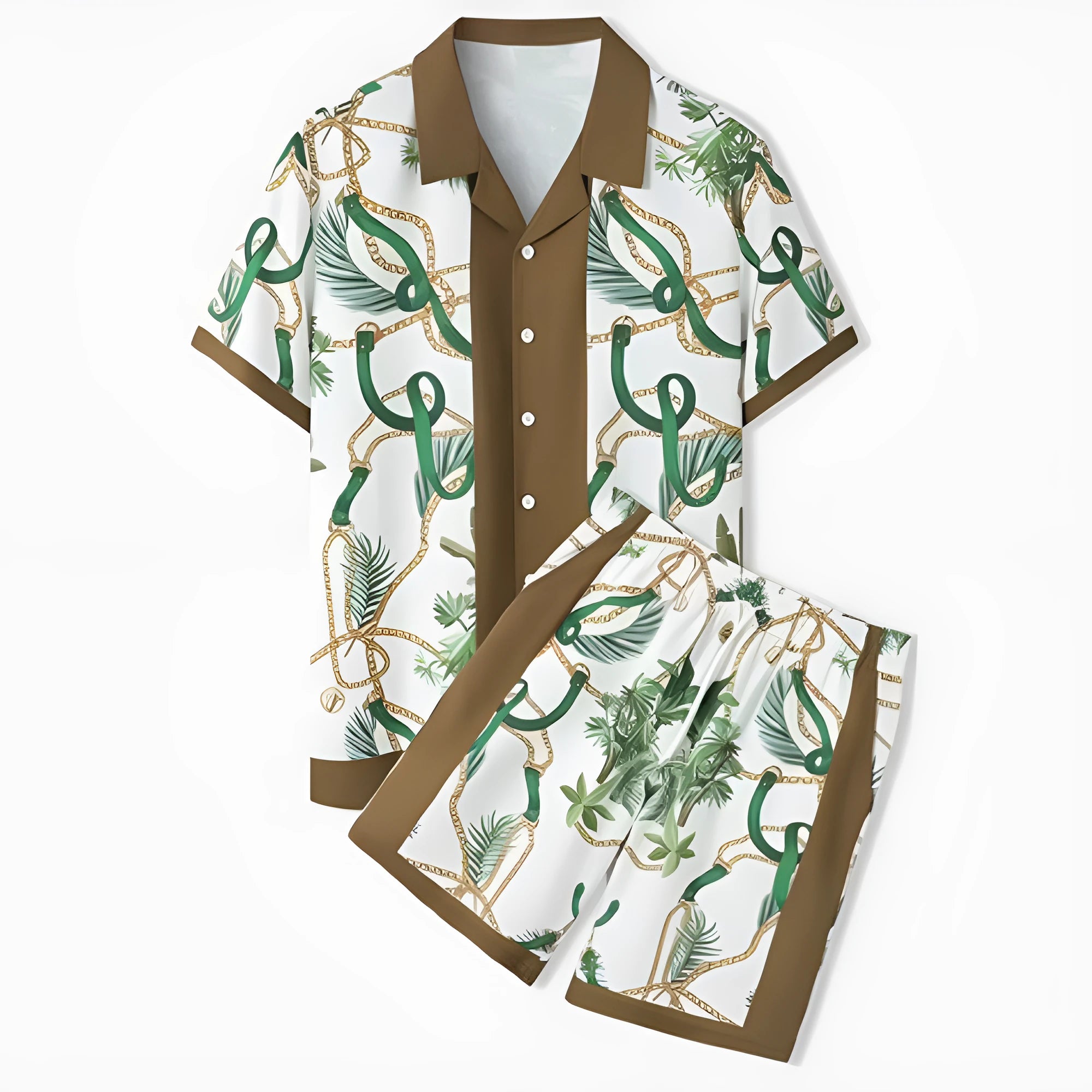 Plaid printed short sleeve shirt and trousers beach outfit set on a mannequin