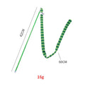 Cat wand toy with polycarbonate pole and long plush strip in green, orange, or rainbow