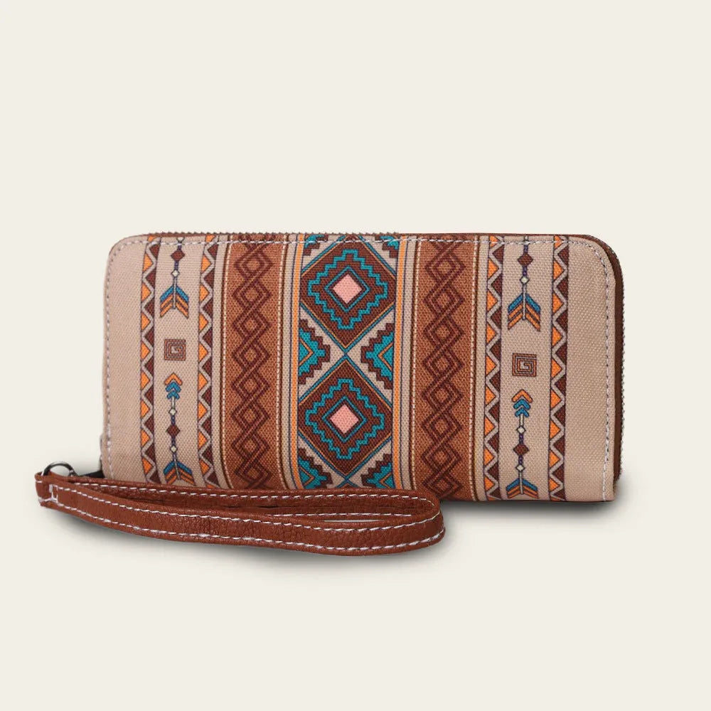 Bohemian striped canvas RFID wallet with wind belt design and anti-theft protection