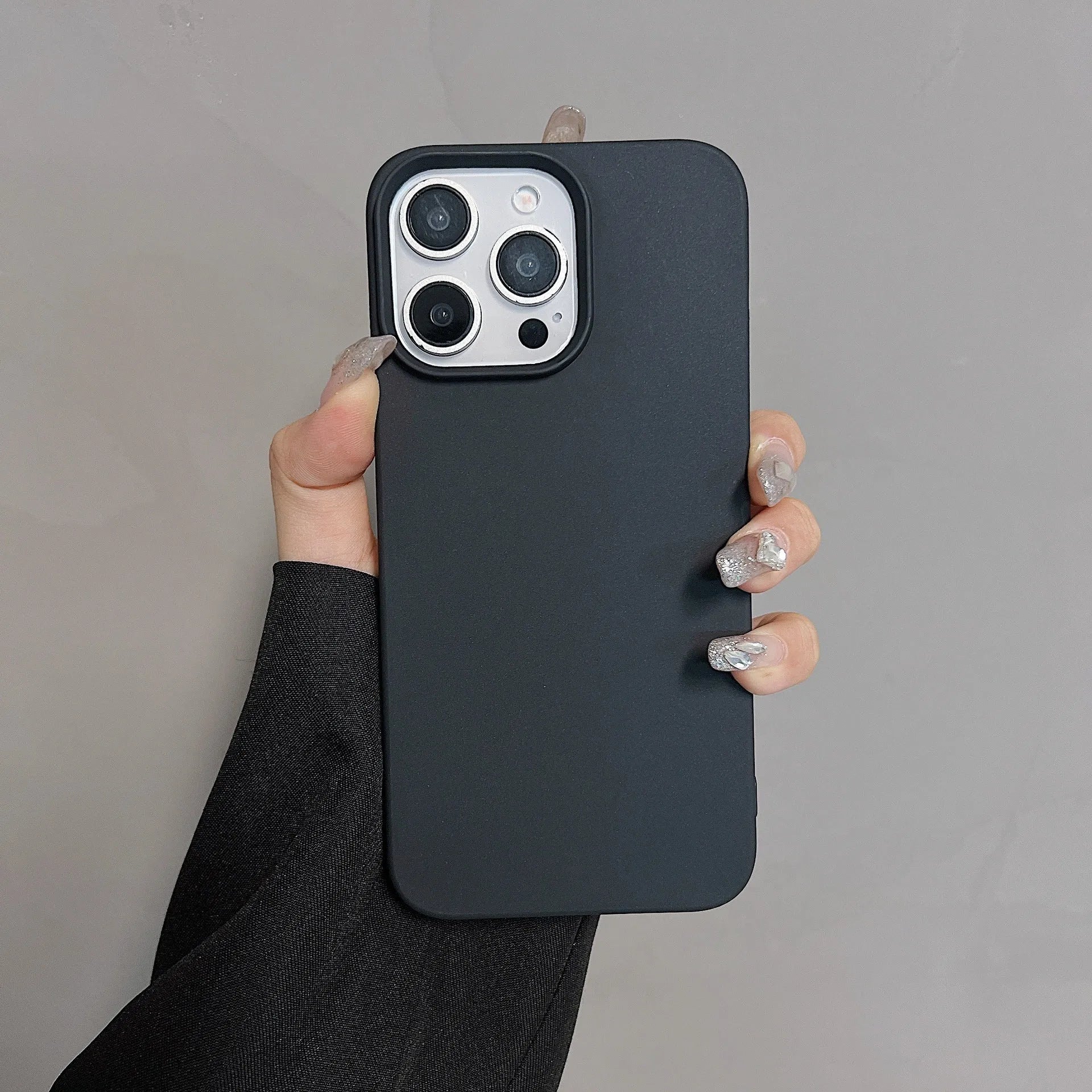 Solid colour matte TPU half pack phone case for iPhone, RW Black, fitting IP15 Pro Max